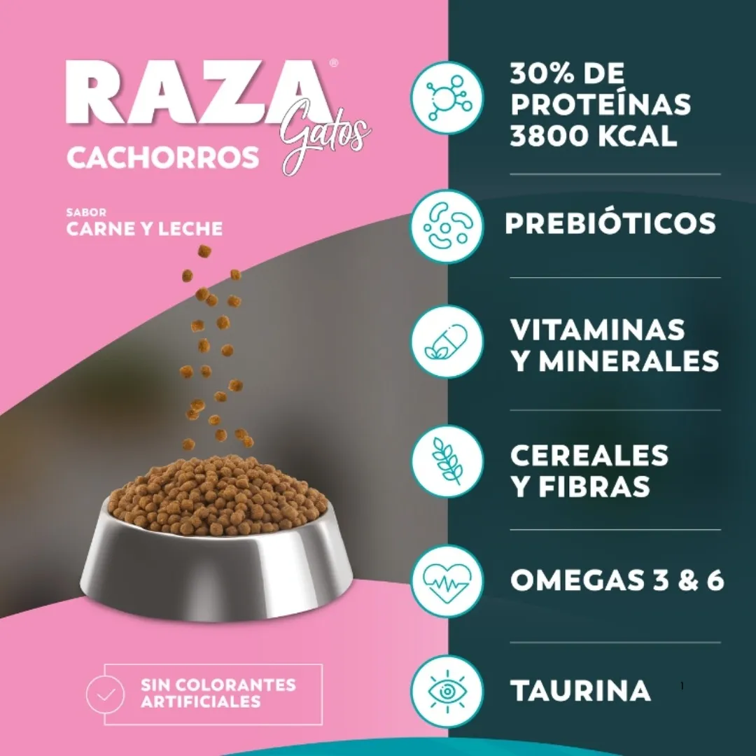 RAZA GATOS CACHORROS CARNE Y LECHE 8 KG - Imagen 2