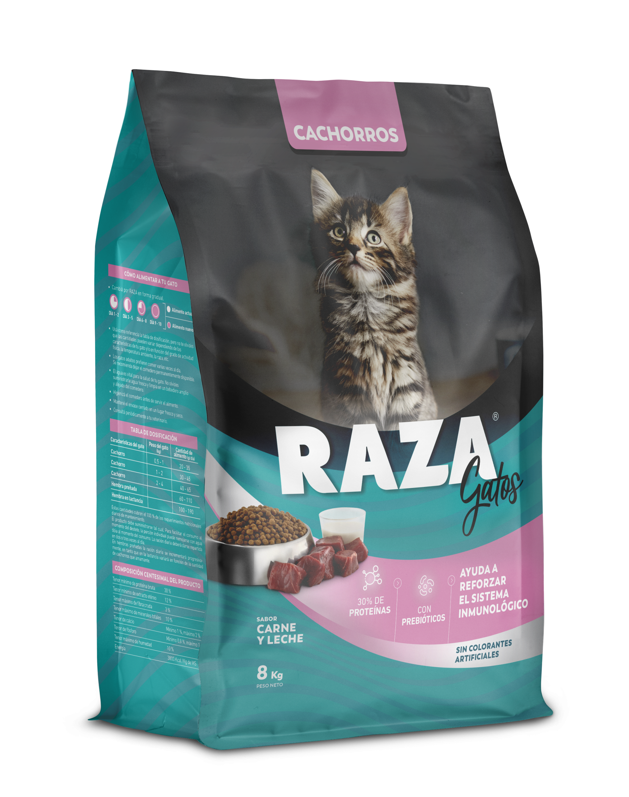RAZA GATOS CACHORROS CARNE Y LECHE 8 KG - Imagen 3